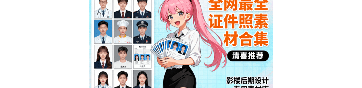 证件照素材合集，近40GB素材文件，涵盖男女儿童结婚、海马体、形象照、五官全套素材